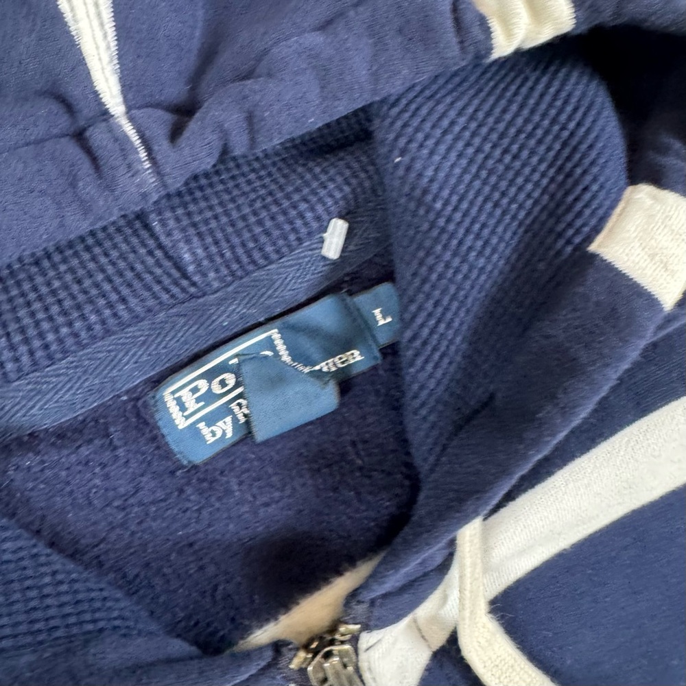 Polo Ralph Lauren Full Zip Hoodie Pony Logo Heavyweight Striped Blue Men’s Large - Picture 3 of 6